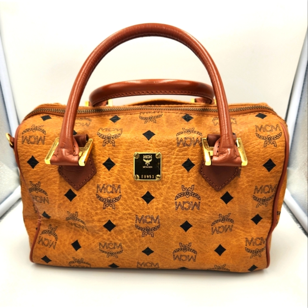 ✨️EUC MCM Cognac Monogram Visetos Boston Hand Bag ✨️